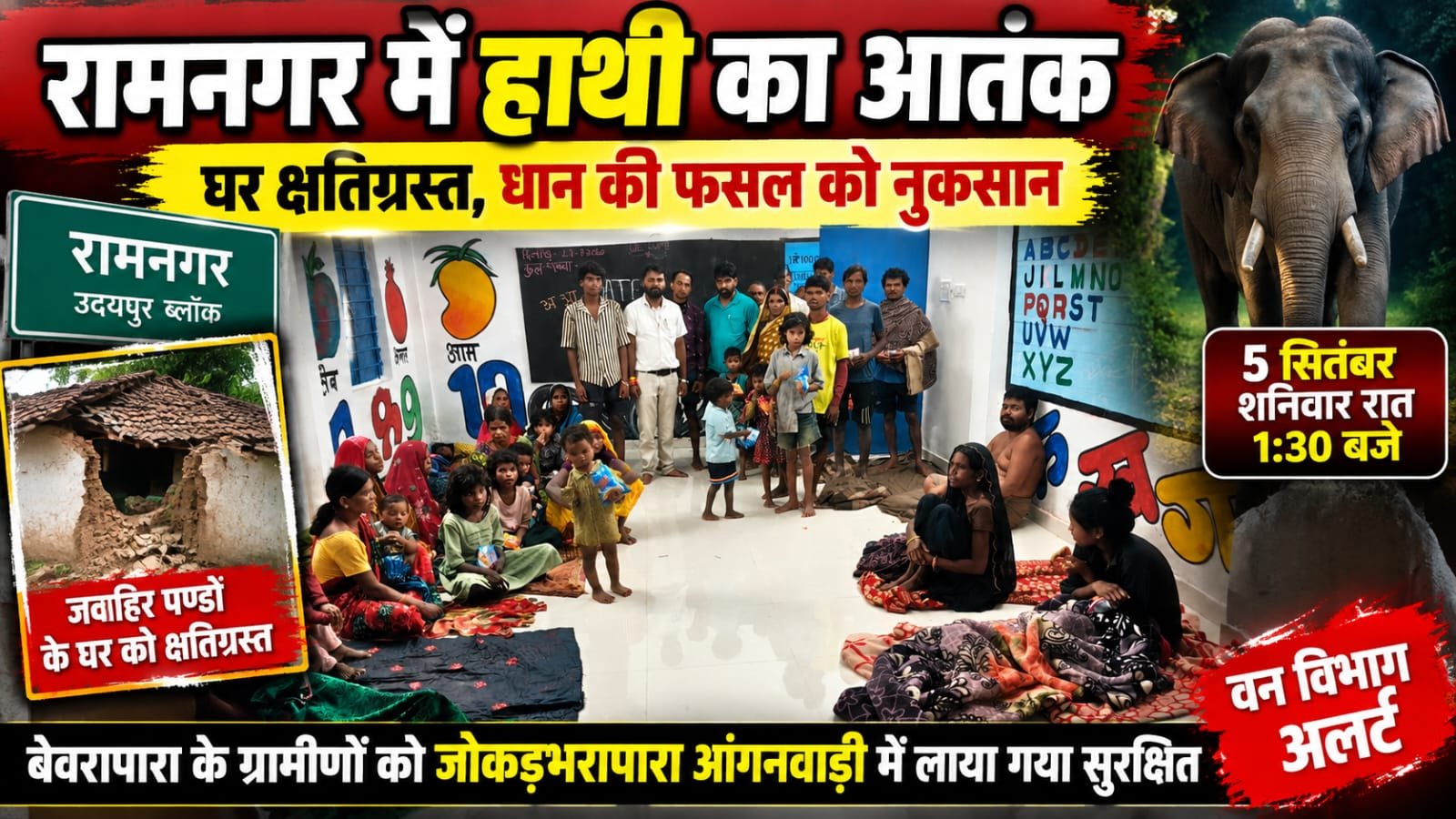 उदयपुर में हाथियों का आतंक: घर और सिंचाई पैनल तोड़ा, 3 हेक्टेयर धान की फसल बर्बाद