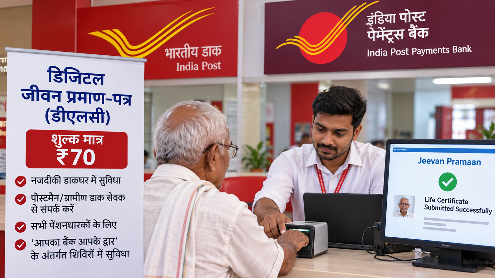इंडिया पोस्ट पेमेंट्स बैंक में पेंशनधारक का डिजिटल जीवन प्रमाण-पत्र